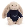 Bashful Beige Bunny with Personalised Navy Jumper
