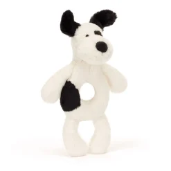 Bashful Black & Cream Puppy Ring Rattle