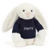 Bashful Cream Bunny with Personalised Navy Jumper