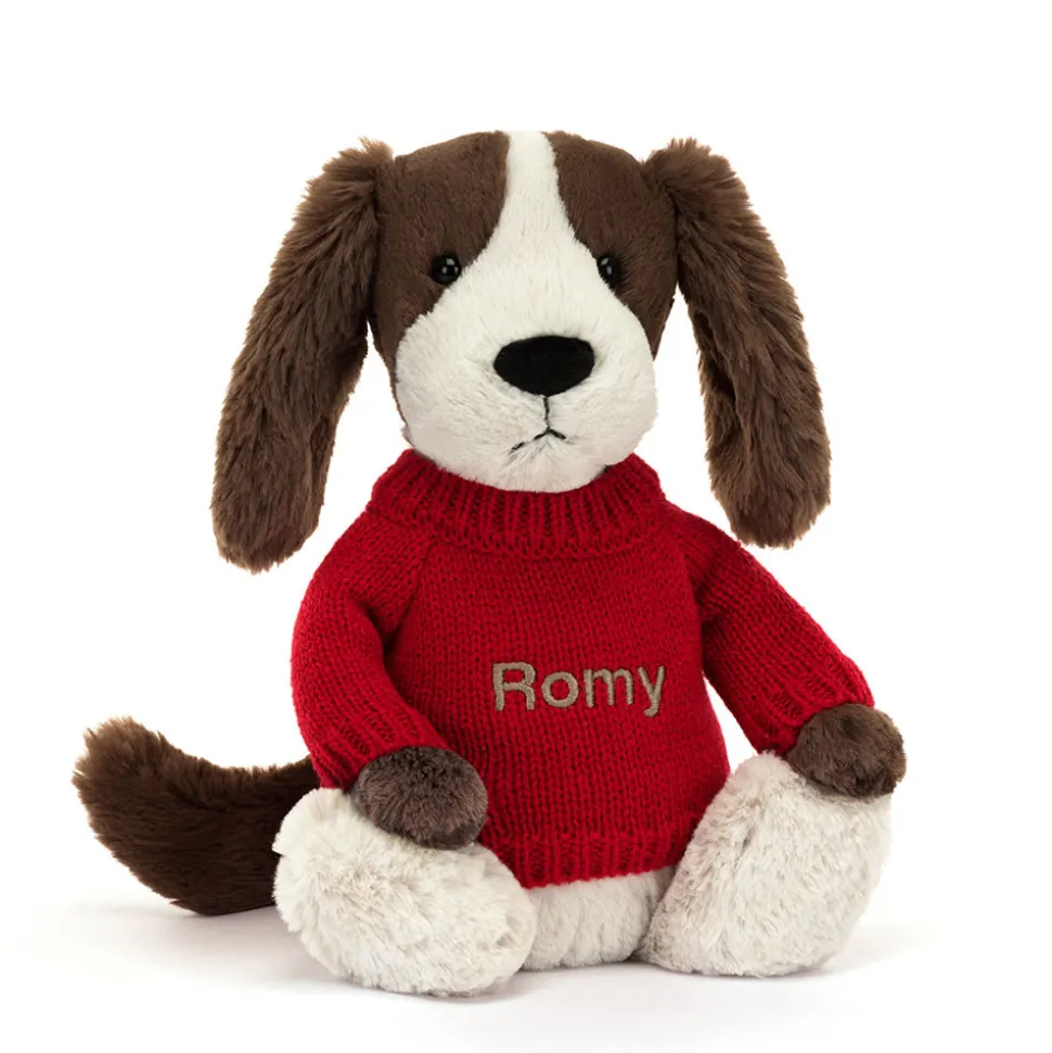 Bashful Fudge Puppy with Personalised Red Jumper