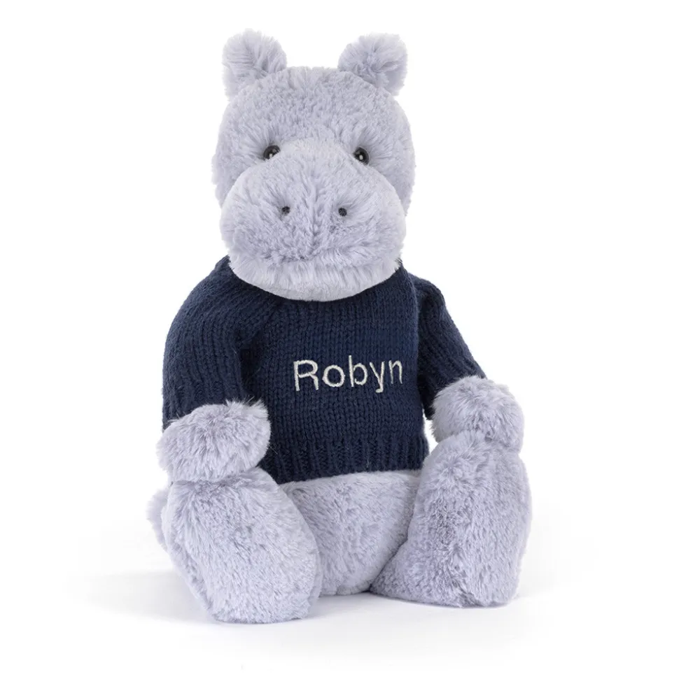 Bashful Hippo with Personalised Navy Jumper