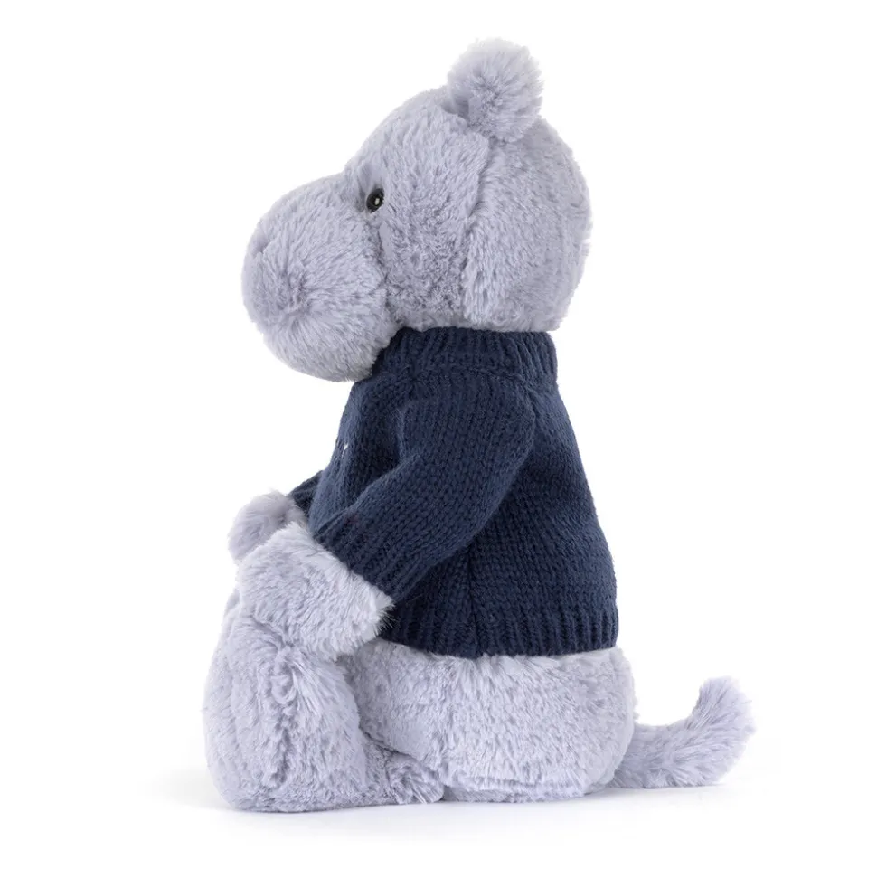 Bashful Hippo with Personalised Navy Jumper