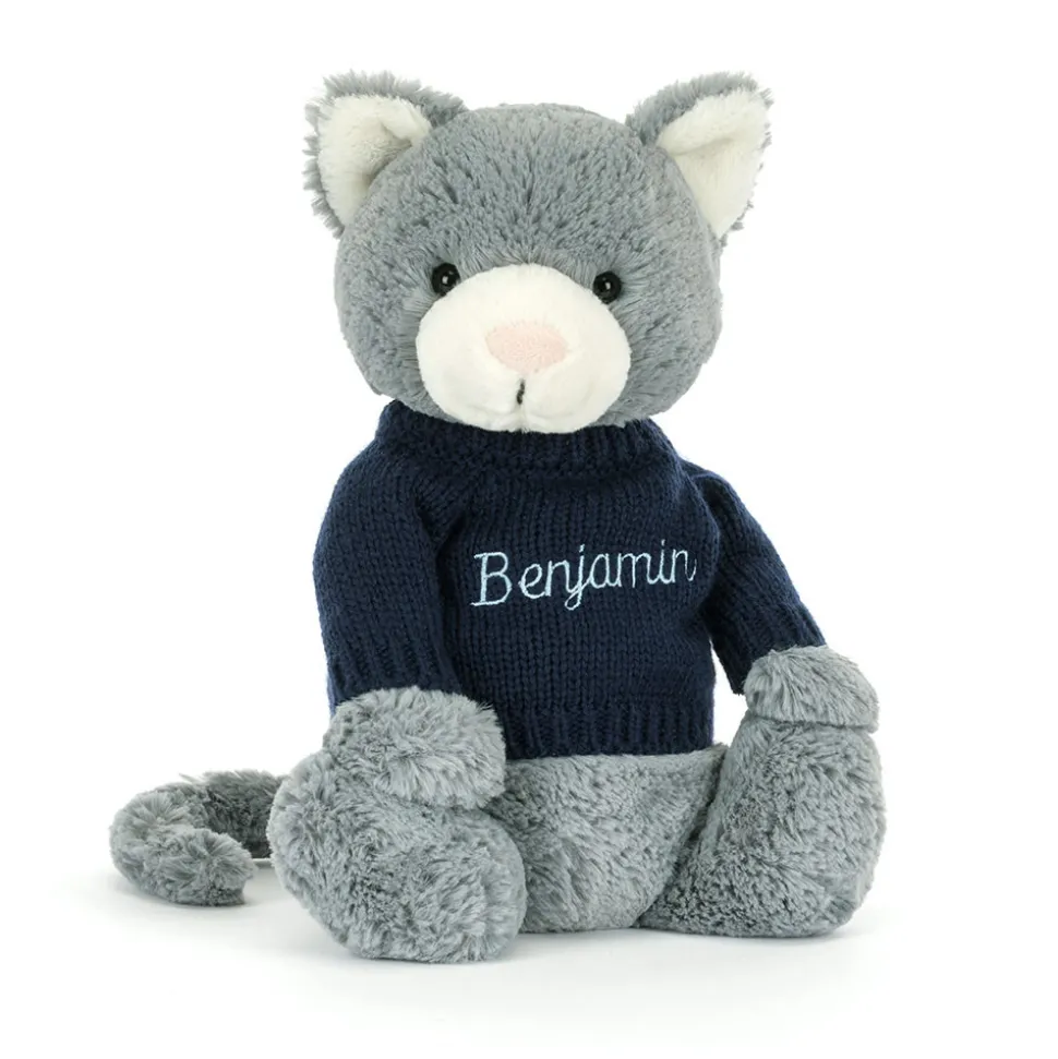 Bashful Kitten with Personalised Navy Jumper
