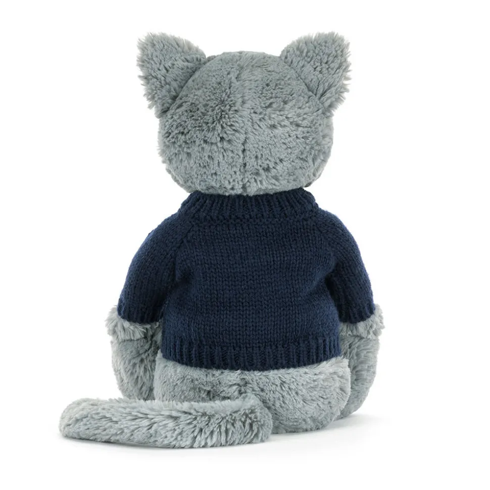 Bashful Kitten with Personalised Navy Jumper