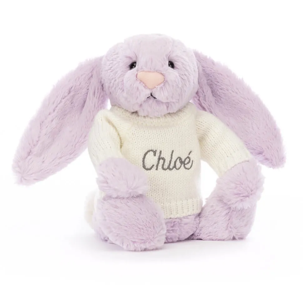 Bashful Lilac Bunny with Personalised Cream Jumper