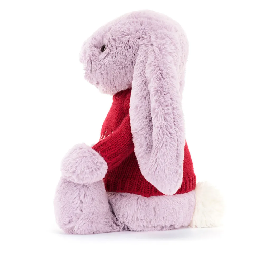 Bashful Lilac Bunny with Personalised Red Jumper