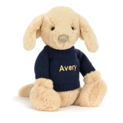 Bashful Luxe Puppy Orlando with Personalised Navy Jumper