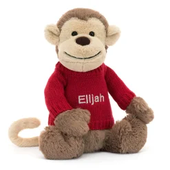 Bashful Monkey with Personalised Red Jumper