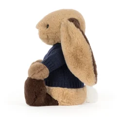 Bashful Patchwork Brown Bunny with Personalised Navy Jumper