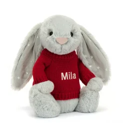 Bashful Shimmer Bunny with Personalised Red Jumper