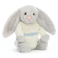 Bashful Silver Bunny with Personalised Cream Jumper