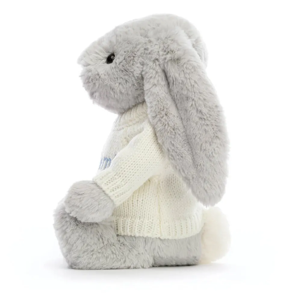 Bashful Silver Bunny with Personalised Cream Jumper
