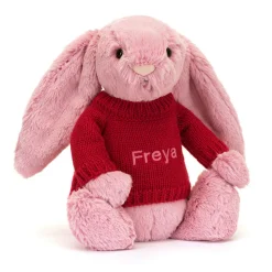 Bashful Tulip Pink Bunny with Personalised Red Jumper
