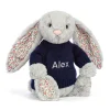Blossom Silver Bunny with Personalised Navy Jumper