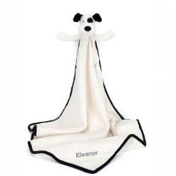 Personalised Bashful Black & Cream Puppy Blankie